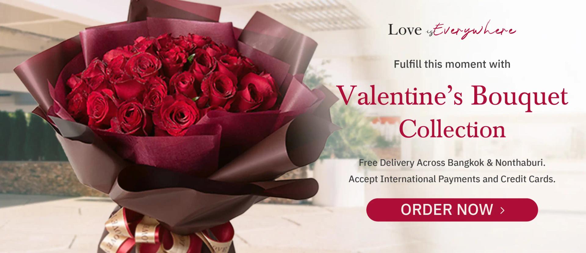 Valentine's Bouquet free delivery Bangkok and Nonthaburi loveyouflower