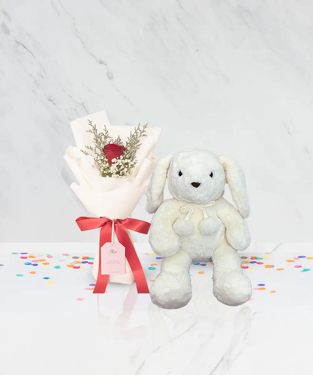 AG001 Bunny Doll & A Single Red Rose