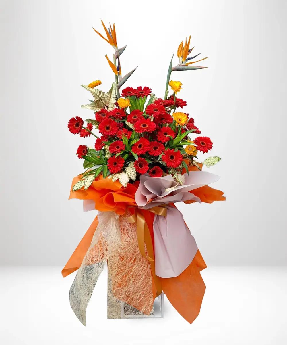 S009 Fresh Flower Stand, 160-170 cm, in red-orange tones for celebrations